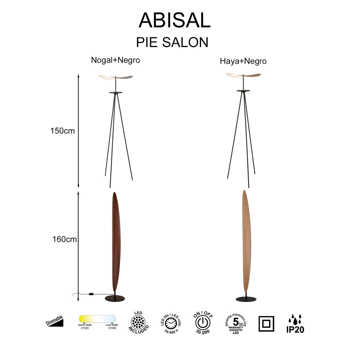 Lampadaire ABYSAL noyer CCT led 18 watts Mantra 9669