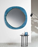 Miroir Curve verre martelé bleu diamètre 120