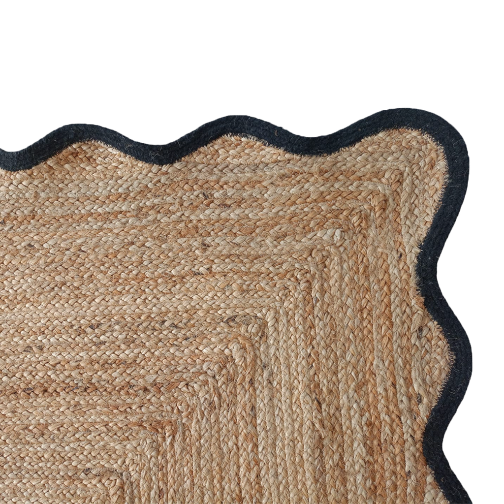 Tapis jute bordure ondule noir 140x200cm 019145