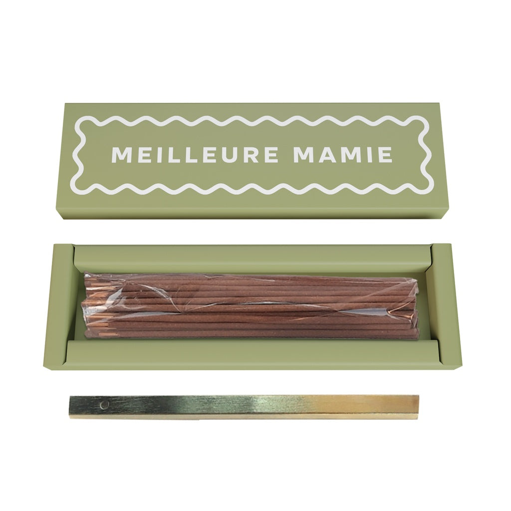 Encens boite de 30 bâtonnets+ support "MEILLEURE MAMIE" parfum basilic et mandarine 018223