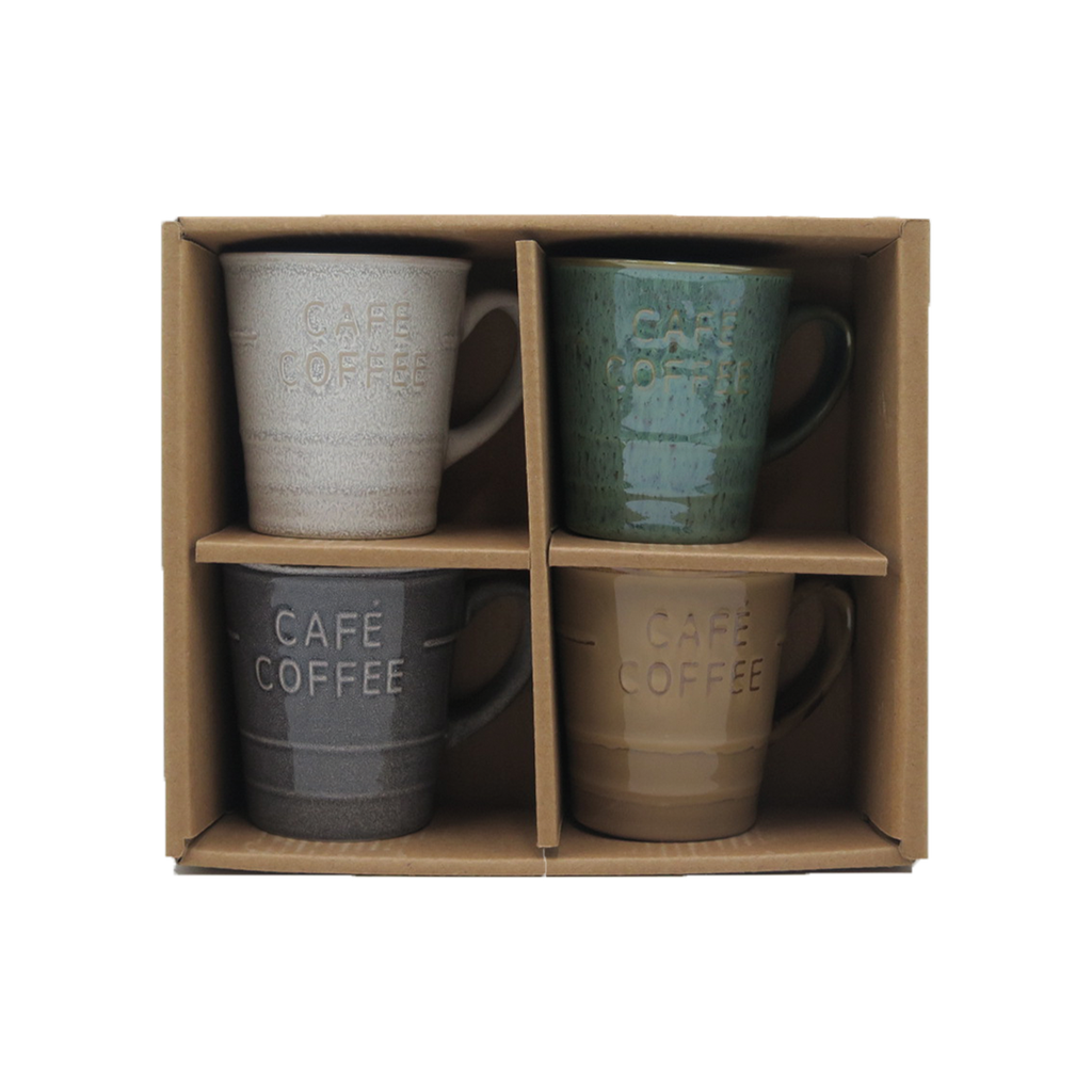 Set de 4 mugs "CAFE COFFEE" café D7,8 H8,2cm 018198