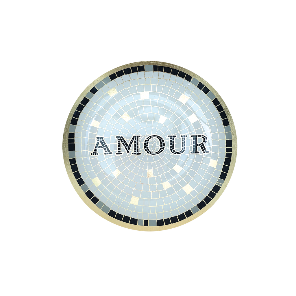 Assiette verre mosaique "AMOUR" vendu par 6 D15cm H1,2cm 019424