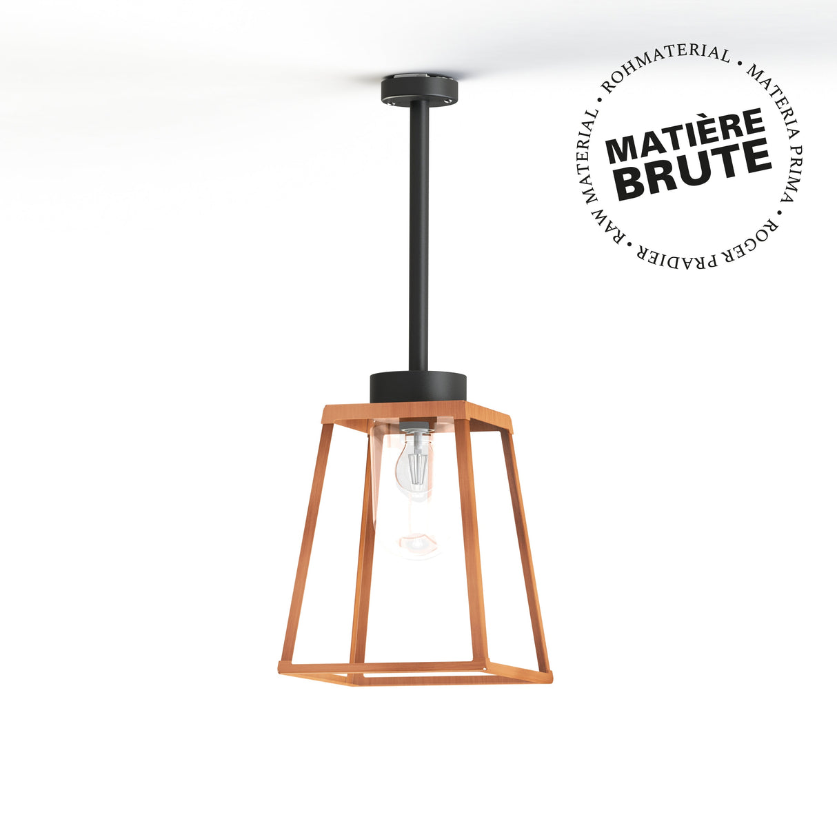 Plafonnier Lampiok 2 N°1 Cuivre brut 082 Diffuseur clair - Gris noir 107 178001082